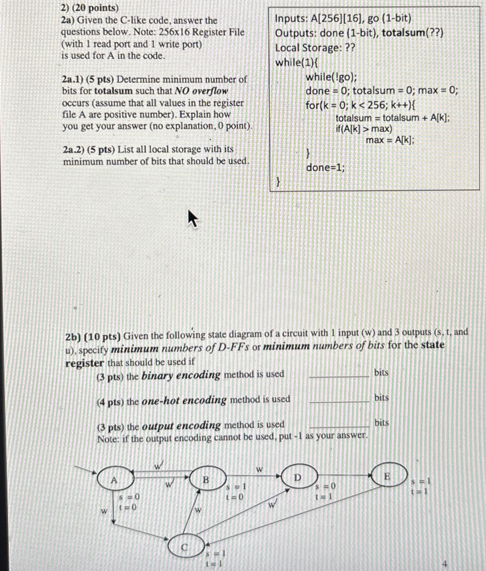 Solved ( 20 ﻿points)2a) ﻿Given the C-like code, answer the | Chegg.com