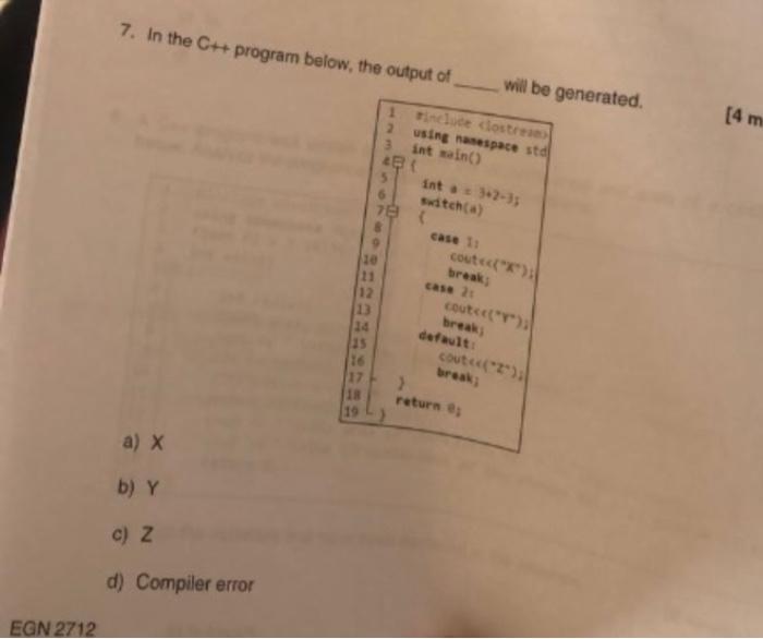 7. In the C+ program below, the output of will be | Chegg.com