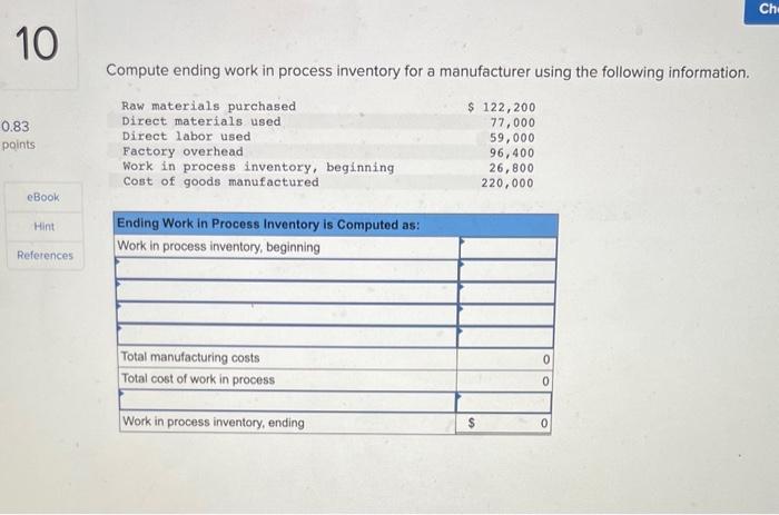 Solved Compute ending work in process inventory for a | Chegg.com
