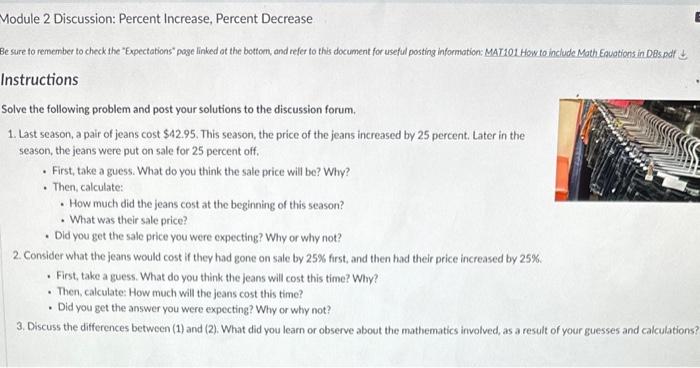 Solved Module 2 Discussion: Percent Increase, Percent | Chegg.com