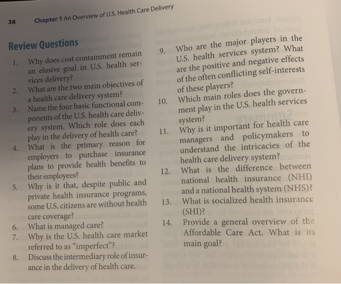 Solved 38 Chapter 1 An Overview Of U S Health Care Delivery Chegg