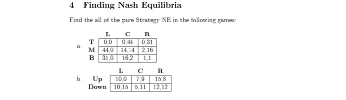 Solved 4 Finding Nash Equilibria Find the all of the pure | Chegg.com