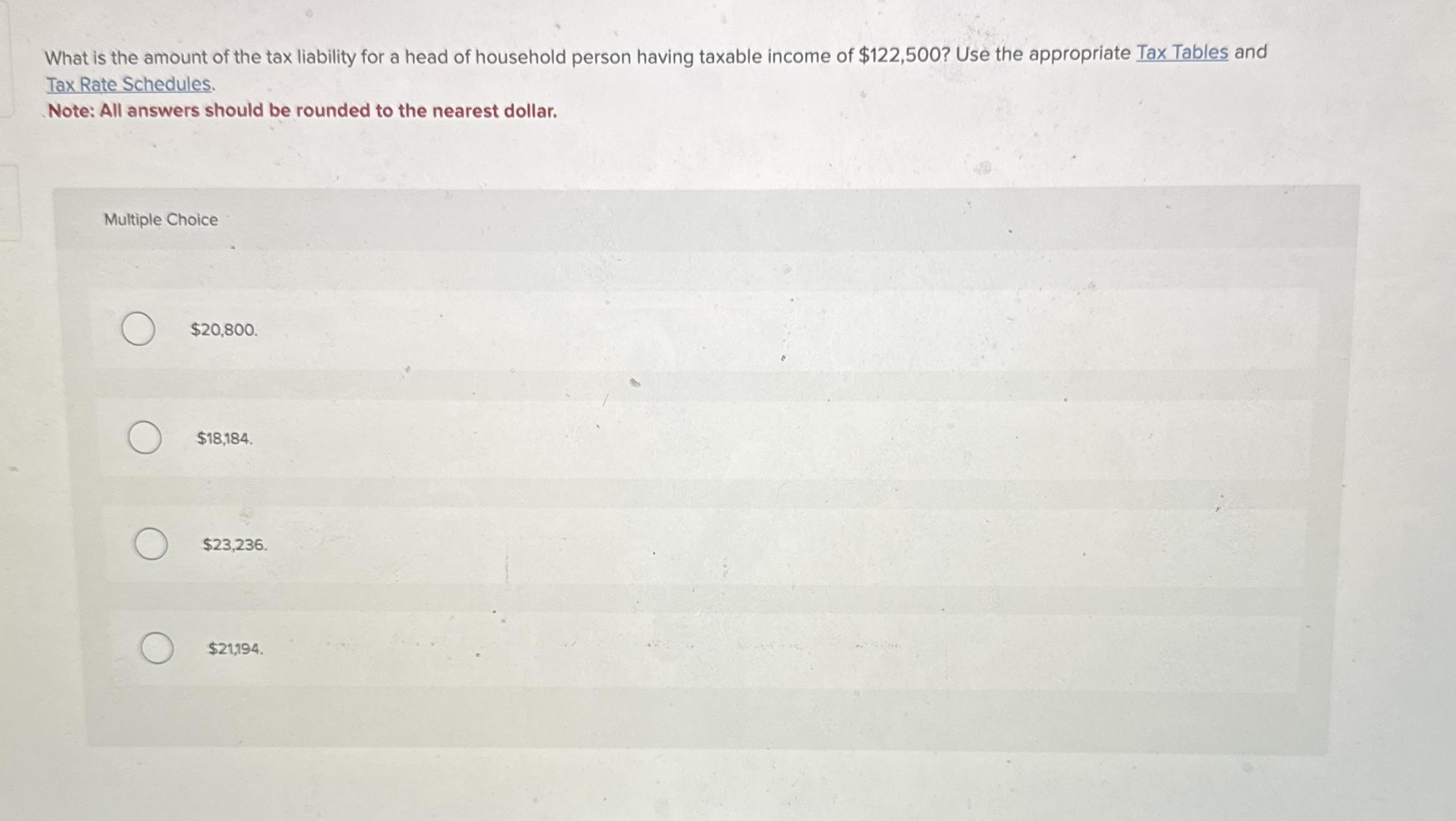 Solved What is the amount of the tax liability for a head of