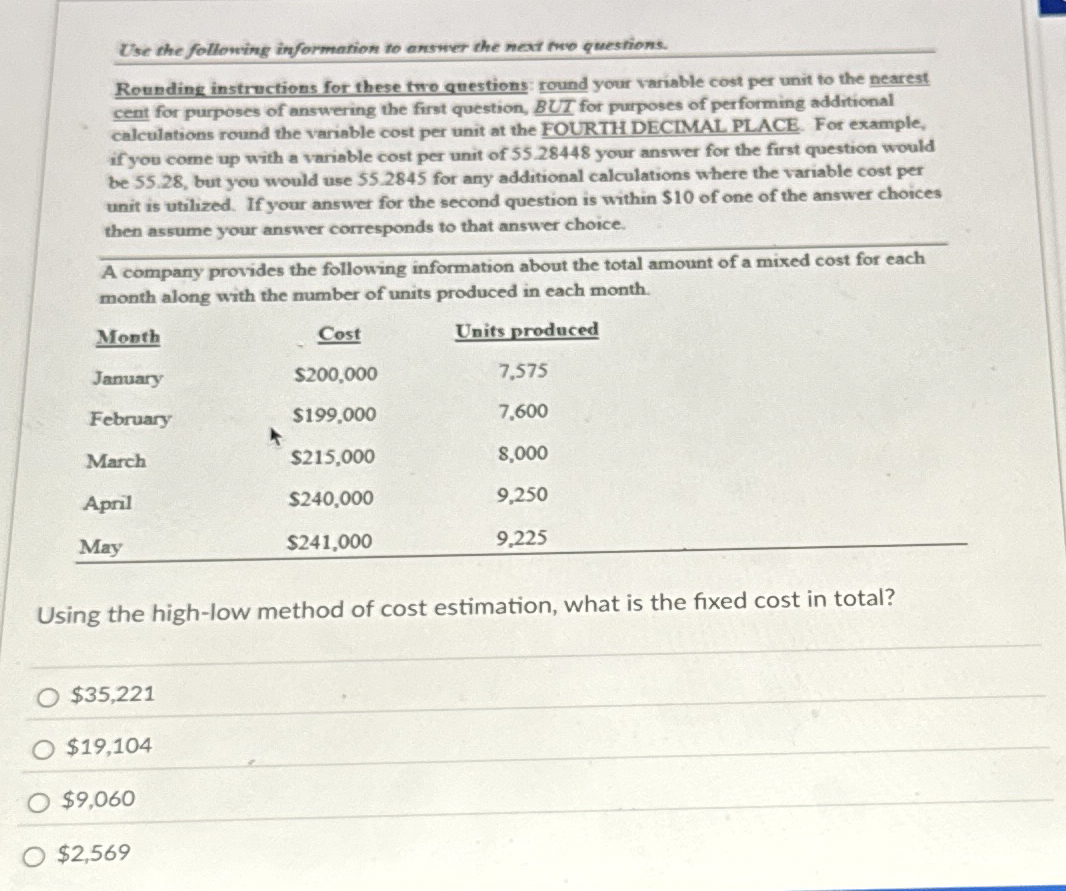 Solved Use the following information to answer the neat two | Chegg.com
