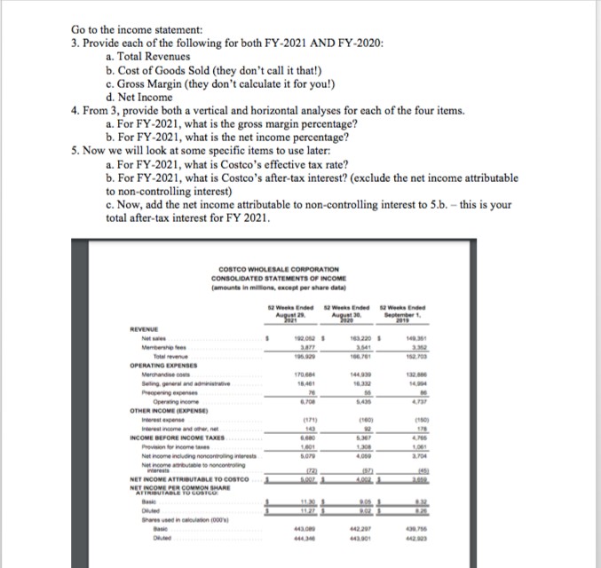 Solved Go to the income statement:3. ﻿Provide each of the | Chegg.com
