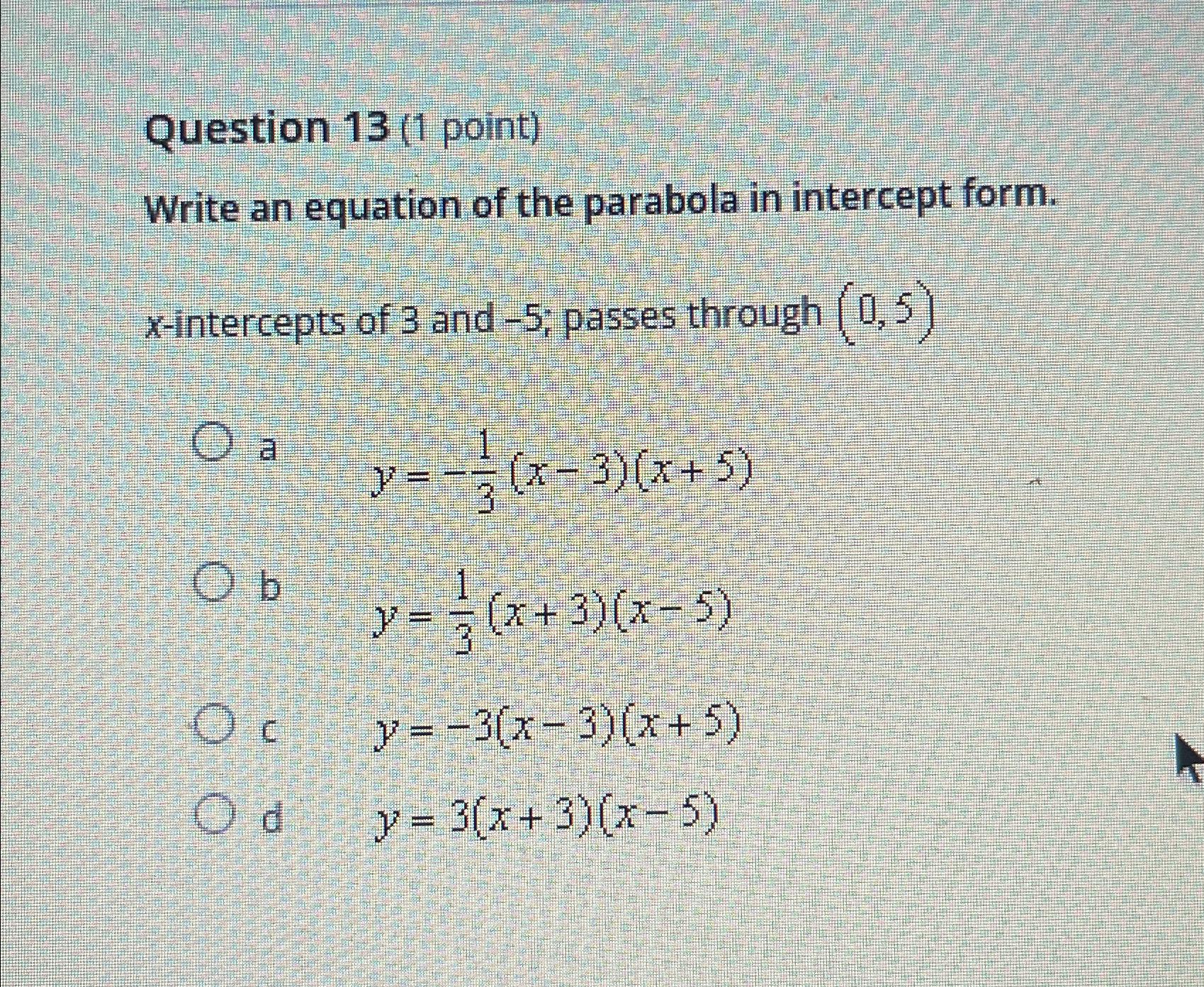 Parabola equation outlet x intercept form