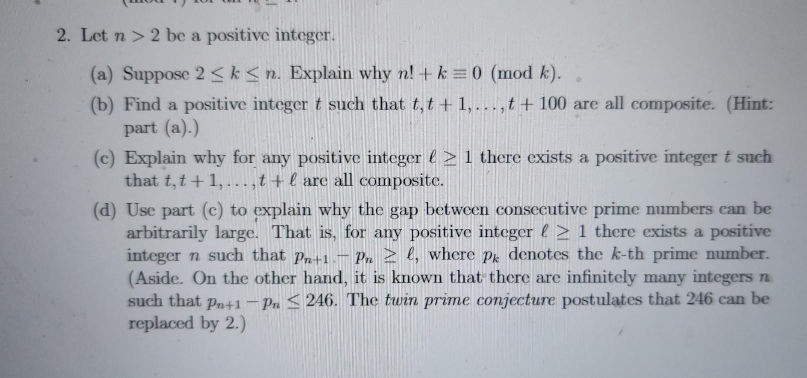 Solved 2. Let n > 2 be a positive integer. (a) Suppose 2 1 | Chegg.com