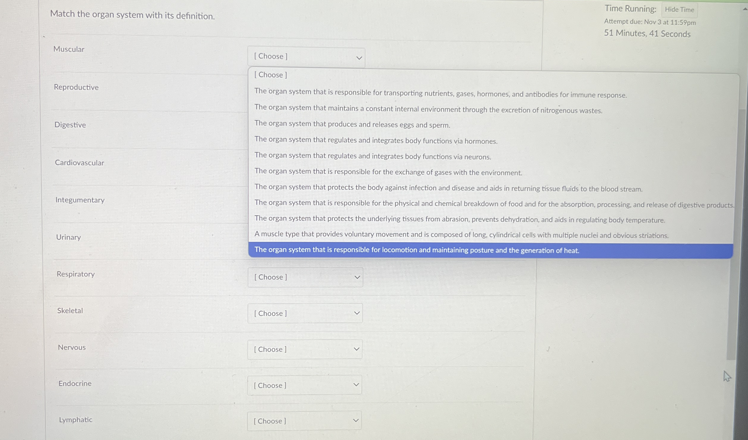 Solved Match the organ system with its definition.Time
