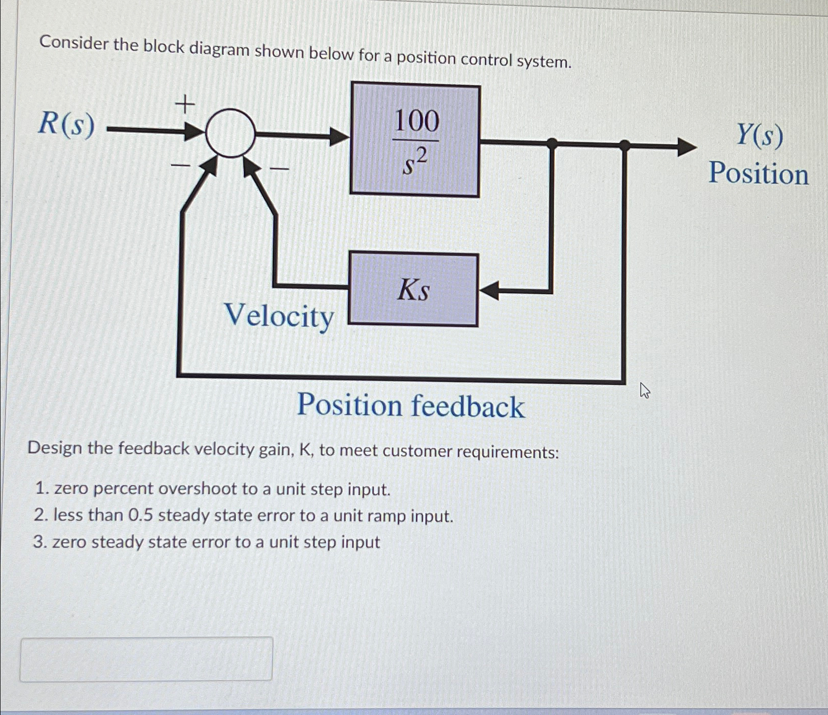 Solved Consider the block diagram shown below for a position | Chegg.com