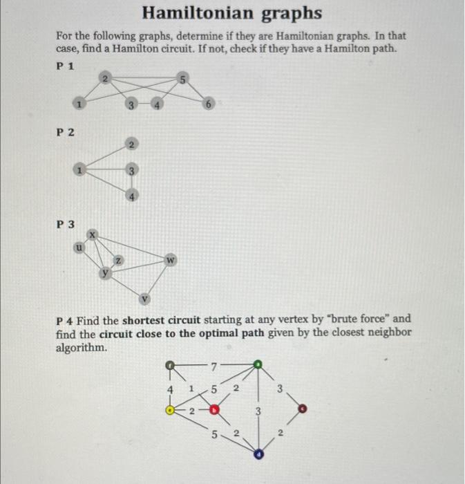 Solved Hamiltonian graphs For the following graphs, | Chegg.com
