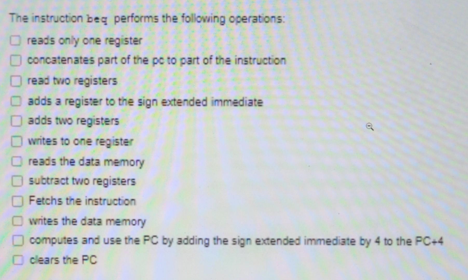 Solved The Instruction Beq Performs The Following