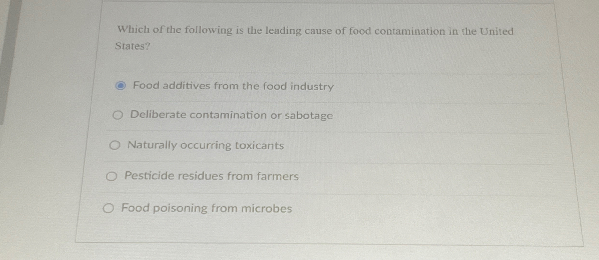 Solved Which of the following is the leading cause of food | Chegg.com