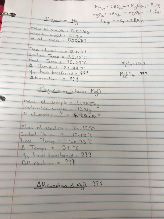 Solved + MgO + 2HCl Magnesium mg mass of sample 0.15 989 | Chegg.com