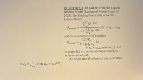 Solved QUESTION 2 ( 20 ﻿points) ﻿From the Ligand Binding | Chegg.com