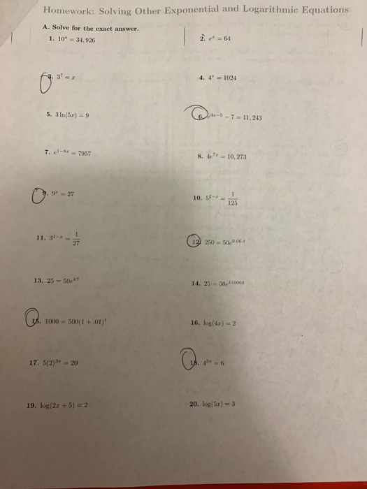 Solved Homework Solving Other Exponential And Logarithmic Chegg Solved Homework Solving Other Exponential And Logarithmic Chegg