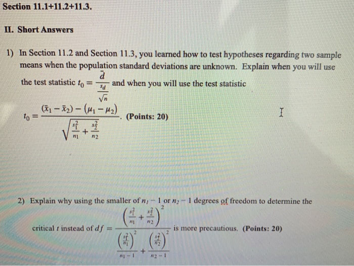 Solved Section 11.1+11.2+11.3. II. Short Answers use 1) In | Chegg.com