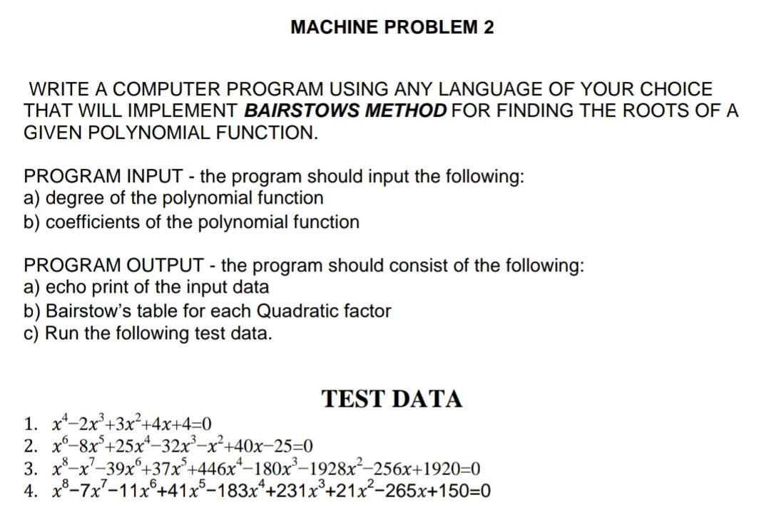 Solved MACHINE PROBLEM 2 WRITE A COMPUTER PROGRAM USING ANY | Chegg.com