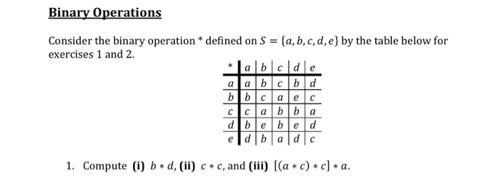 Solved Binary Operations Consider The Binary Operation * | Chegg.com