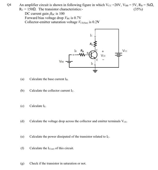 Solved Q4 An amplifier circuit is shown in following figure | Chegg.com
