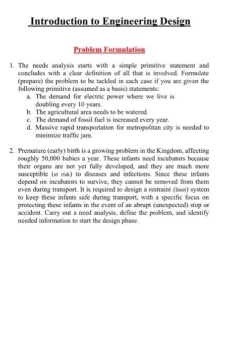 Introduction to Engineering Design Problem | Chegg.com