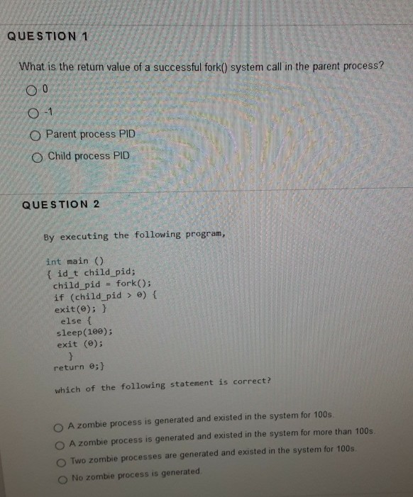 Solved QUESTION 1 What is the return value of a successful | Chegg.com
