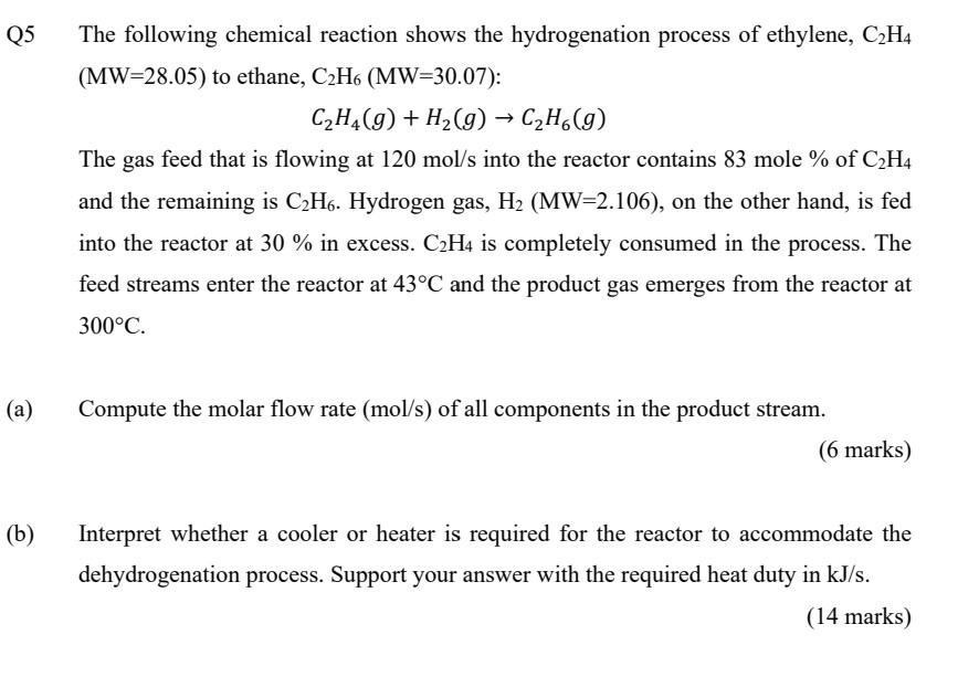 Solved Q5 The following chemical reaction shows the Chegg