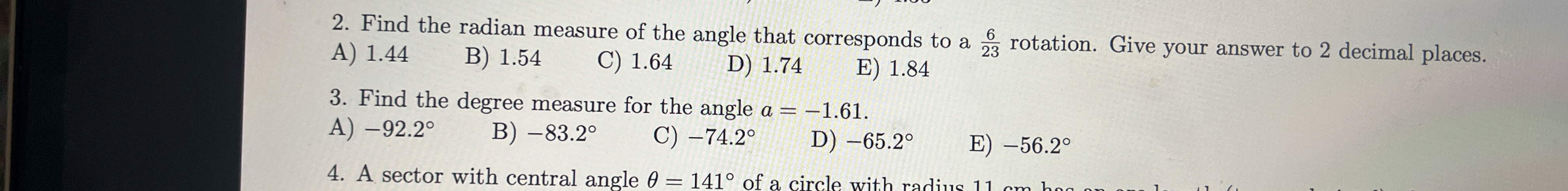 Solved Find the radian measure of the angle that corresponds | Chegg.com