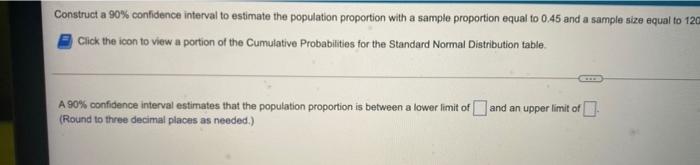 Solved Construct a 90% confidence interval to estimate the | Chegg.com