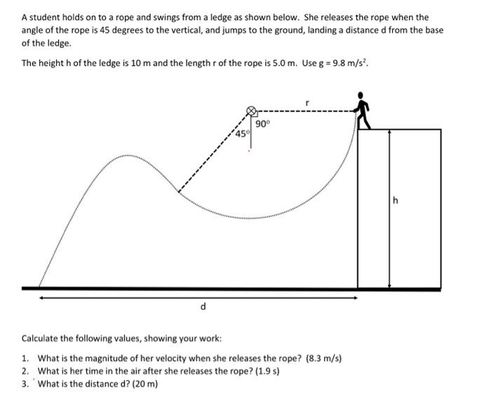 A student holds on to a rope and swings from a ledge | Chegg.com