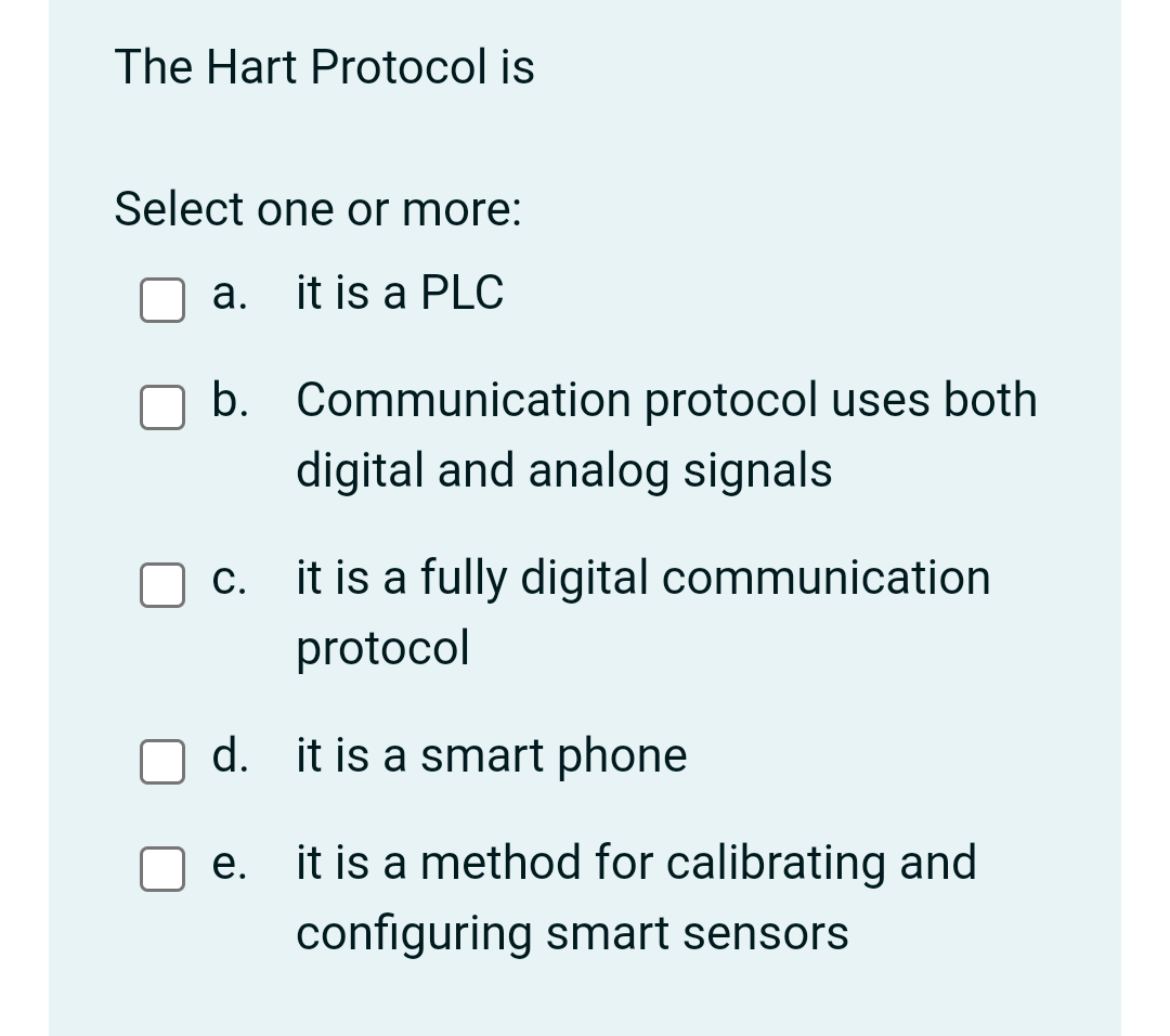 Solved The Hart Protocol is Select one or more: a. it is a | Chegg.com