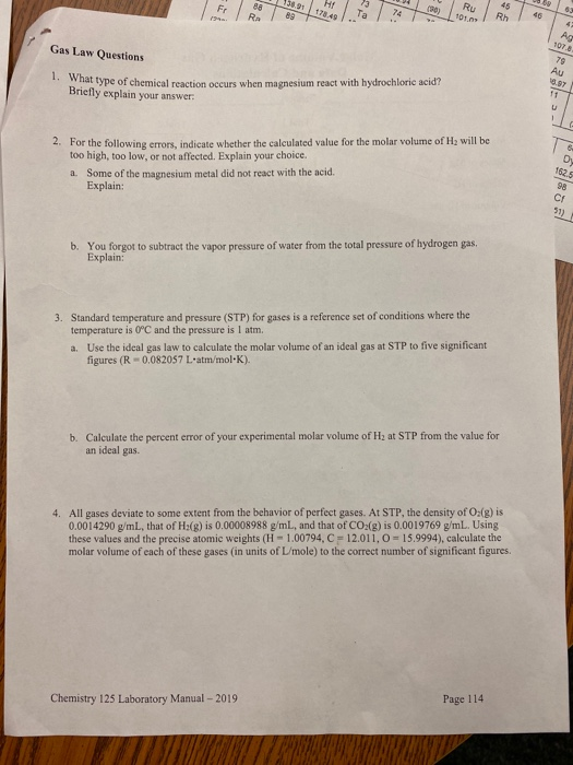 Solved Molar Volume of Hydrogen Gas Goals: Apply Dalton's | Chegg.com