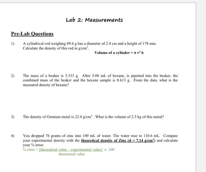 Solved Lab 2: Measurements Pre-Lab Questions 1) A | Chegg.com