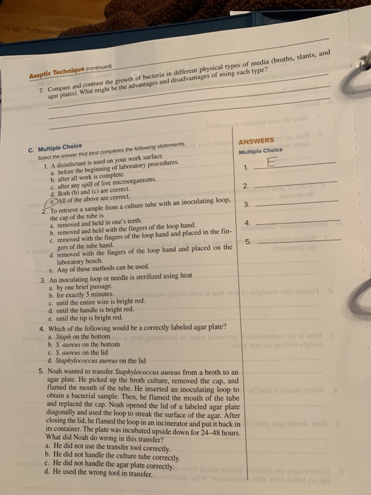 Solved Aseptic Technique continued 7. Compare and contrast | Chegg.com