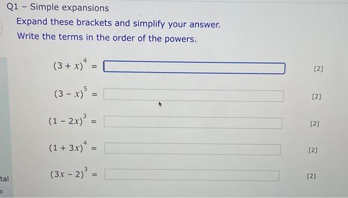 Solved Q1 - Simple expansions Expand these brackets and | Chegg.com