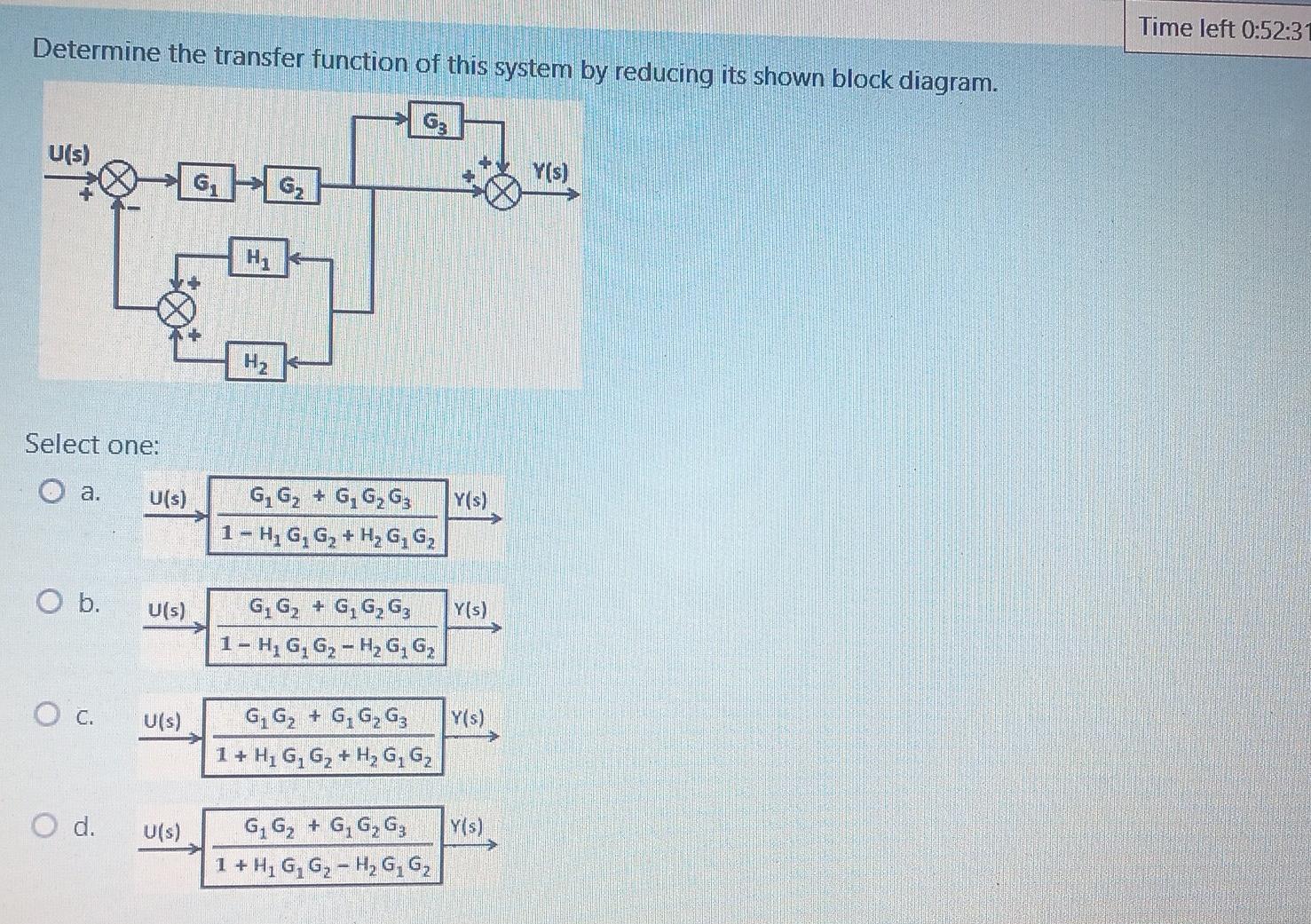 Solved Time left 0:52:3 Determine the transfer function of | Chegg.com