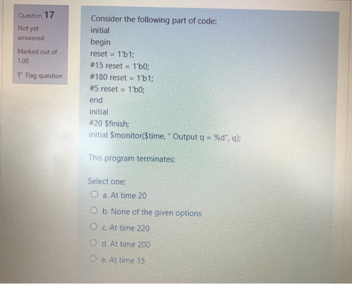 Solved Question 17 Not yet answered Marked out of 1.00 P | Chegg.com