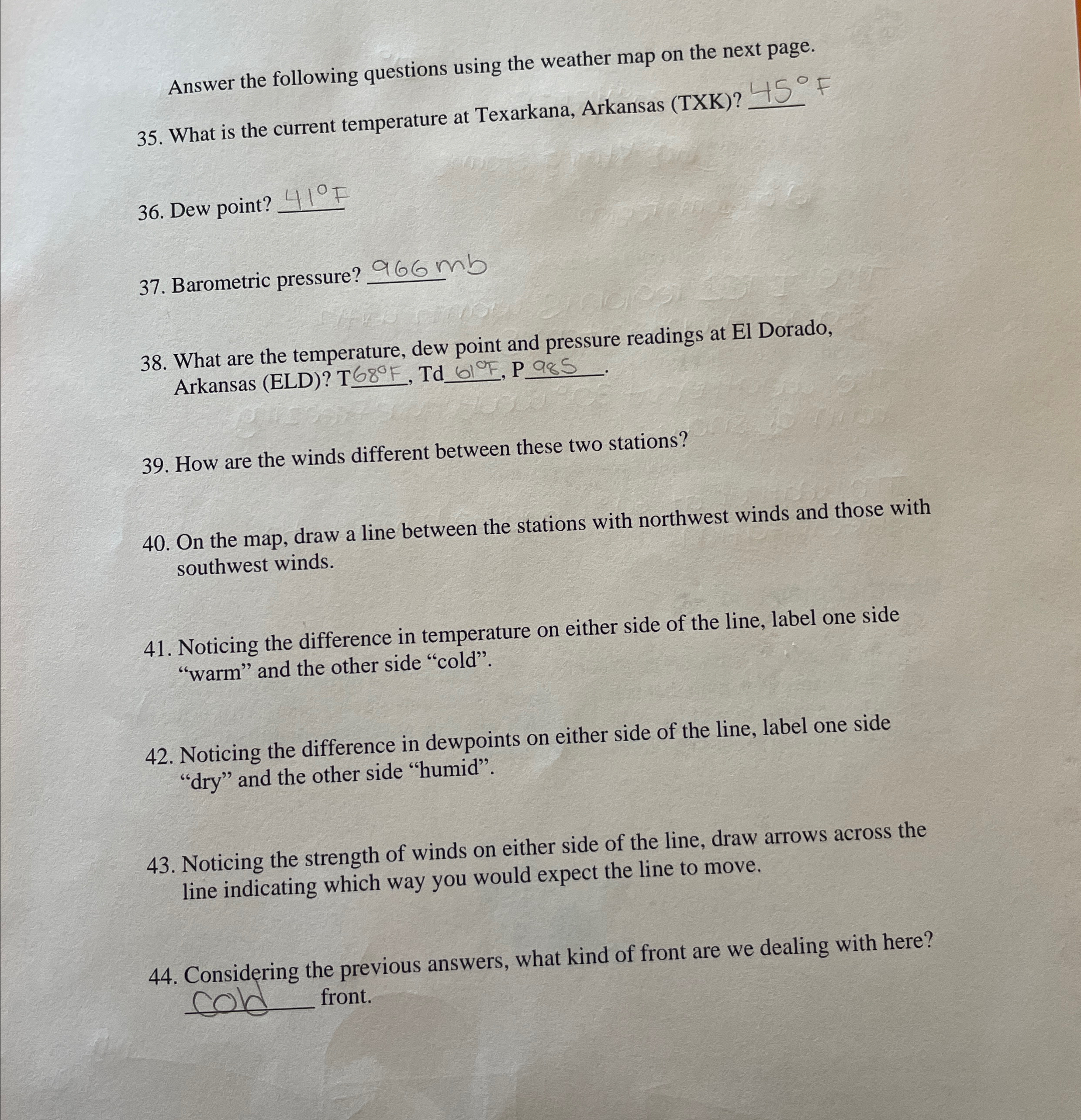 Solved Answer the following questions using the weather map | Chegg.com