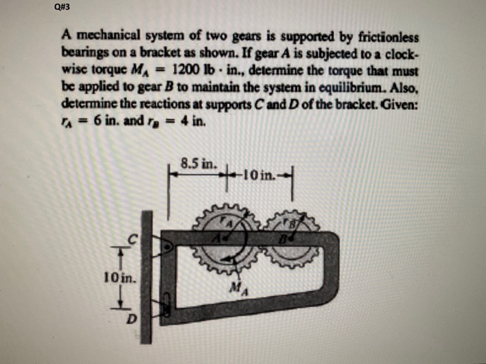 Solved Q#3 A mechanical system of two gears is supported by | Chegg.com