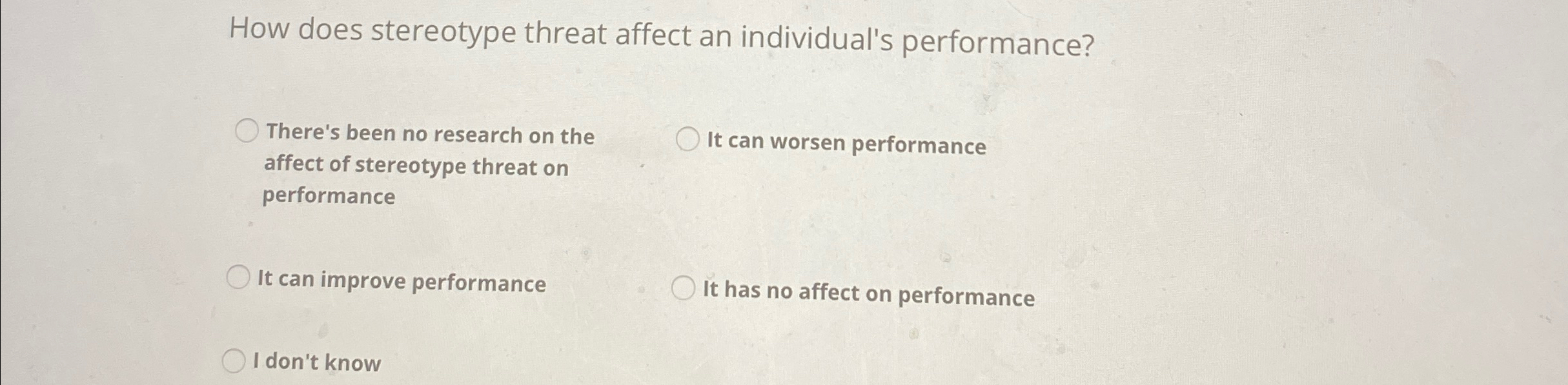 Solved How Does Stereotype Threat Affect An Individuals