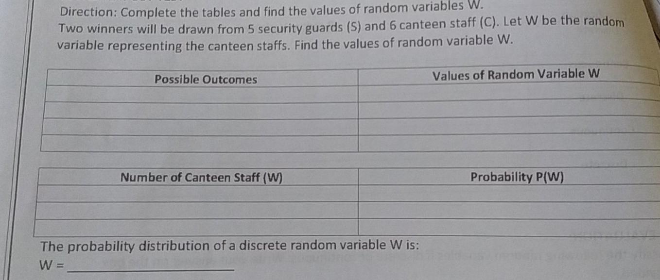 Solved Direction: Complete the tables and find the values of | Chegg.com