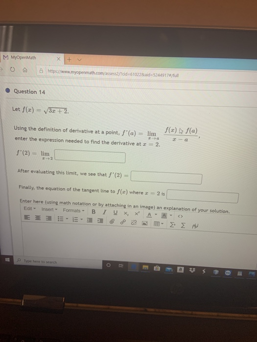 Solved M MyOpenMath X O https://www.myopenmath.com/assess2 | Chegg.com