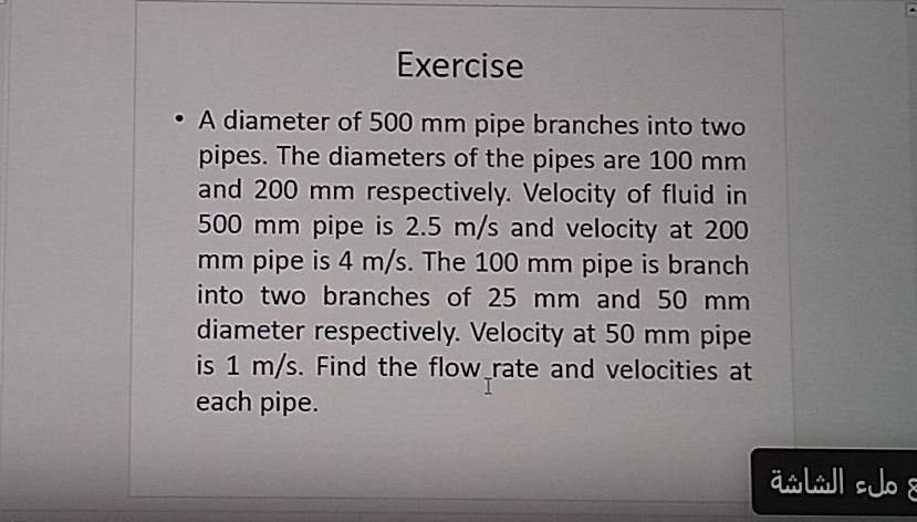 Solved Exercise • A Diameter Of 500 Mm Pipe Branches Into | Chegg.com