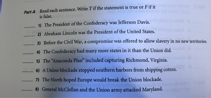 Solved Part A Read each sentence. Write T if the statement | Chegg.com