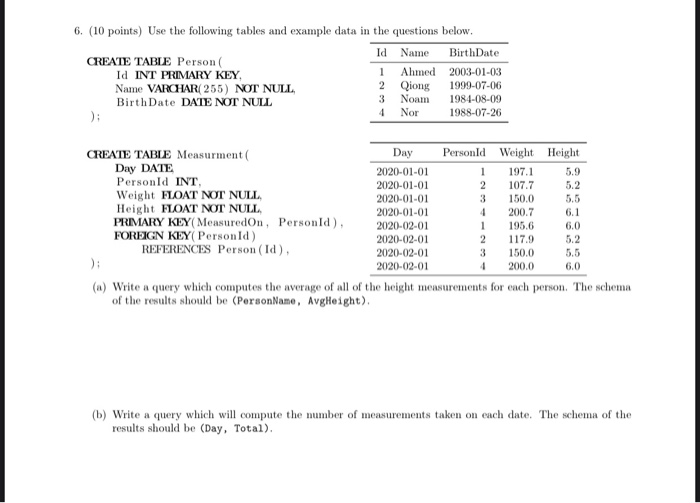 Solved 6. (10 points) Use the following tables and example | Chegg.com