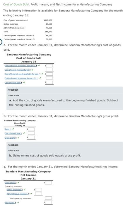 Solved Cost Of Goods Sold, Profit Margin, And Net Income For | Chegg.com