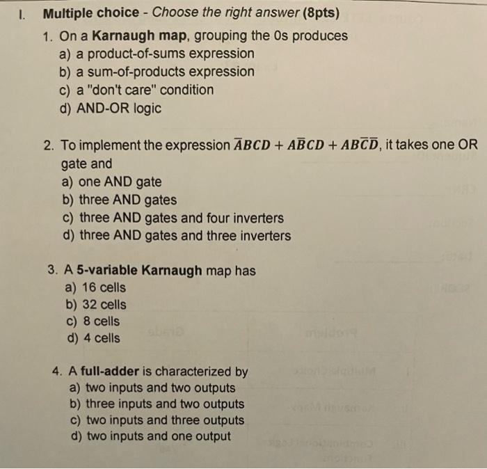 Solved 1. Multiple choice - Choose the right answer (8pts) | Chegg.com