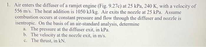 Solved Air enters the diffuser of a ramjet engine (Fig. | Chegg.com