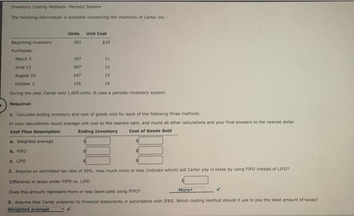 Solved Inventory Costing Methods --Periodic System The | Chegg.com