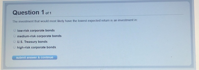 Solved Question 1 of 1 The investment that would most likely | Chegg.com