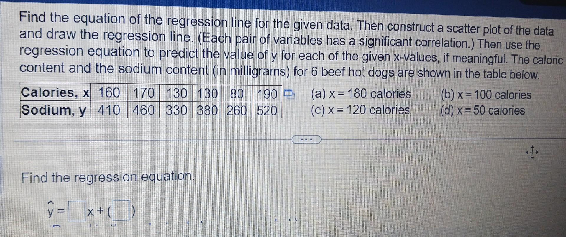 Solved Find the equation of the regression line for the | Chegg.com